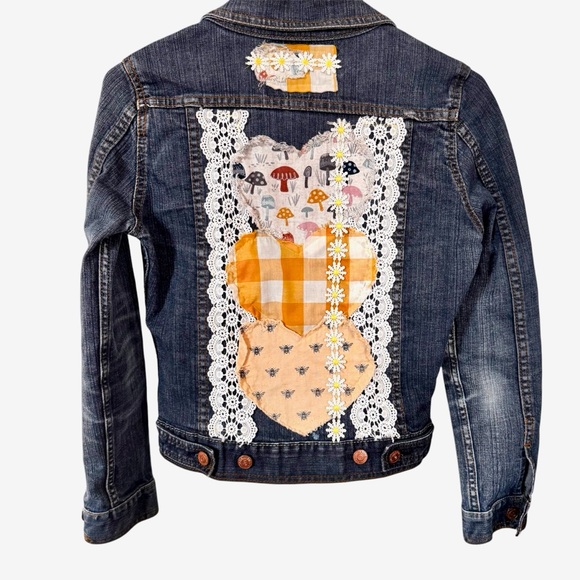 Hand Crafted Jackets & Blazers - Handcrafted, Denim jacket,boho jacket, one of a kind, up cycled denim, junior M